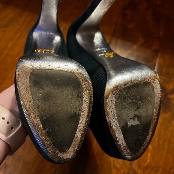 Prada Anthrocite Tartan Platform Heels. - Picture 5 of 10